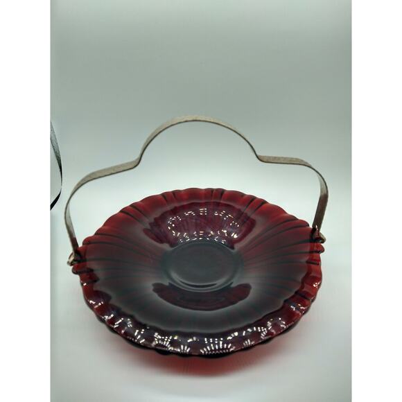 1940s Anchor Hocking Ruby Red Old Cafe Candy Dish w/ Metal Handle - Picture 4 of 13